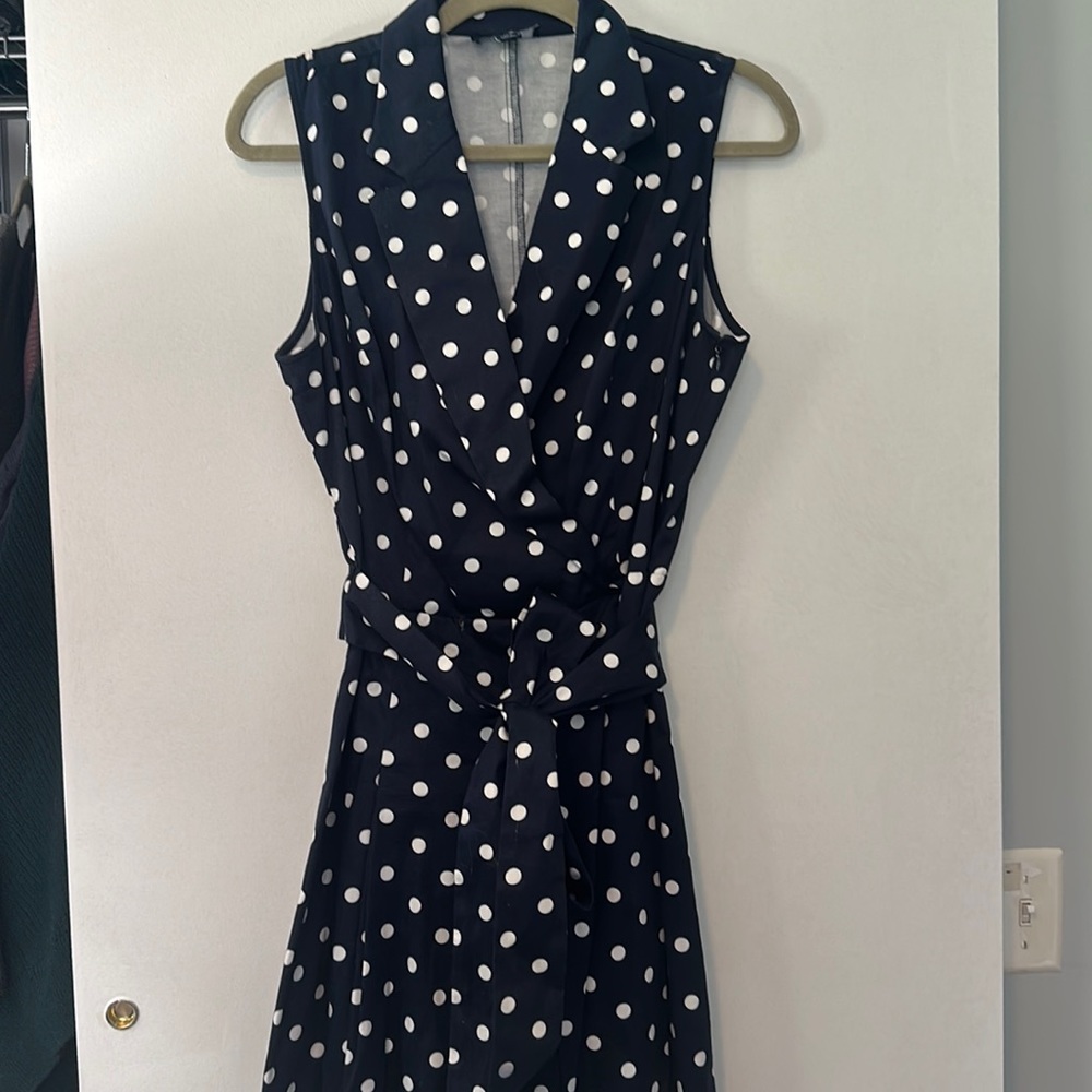Chaps Blue Polka Dot A-line Dress, Never Worn
